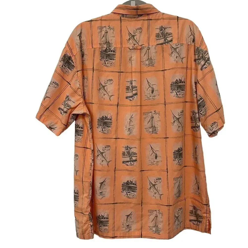 Columbia River Lodge Men's XL Peach Fish Print Button-Up Shirt - Picture 2 of 8